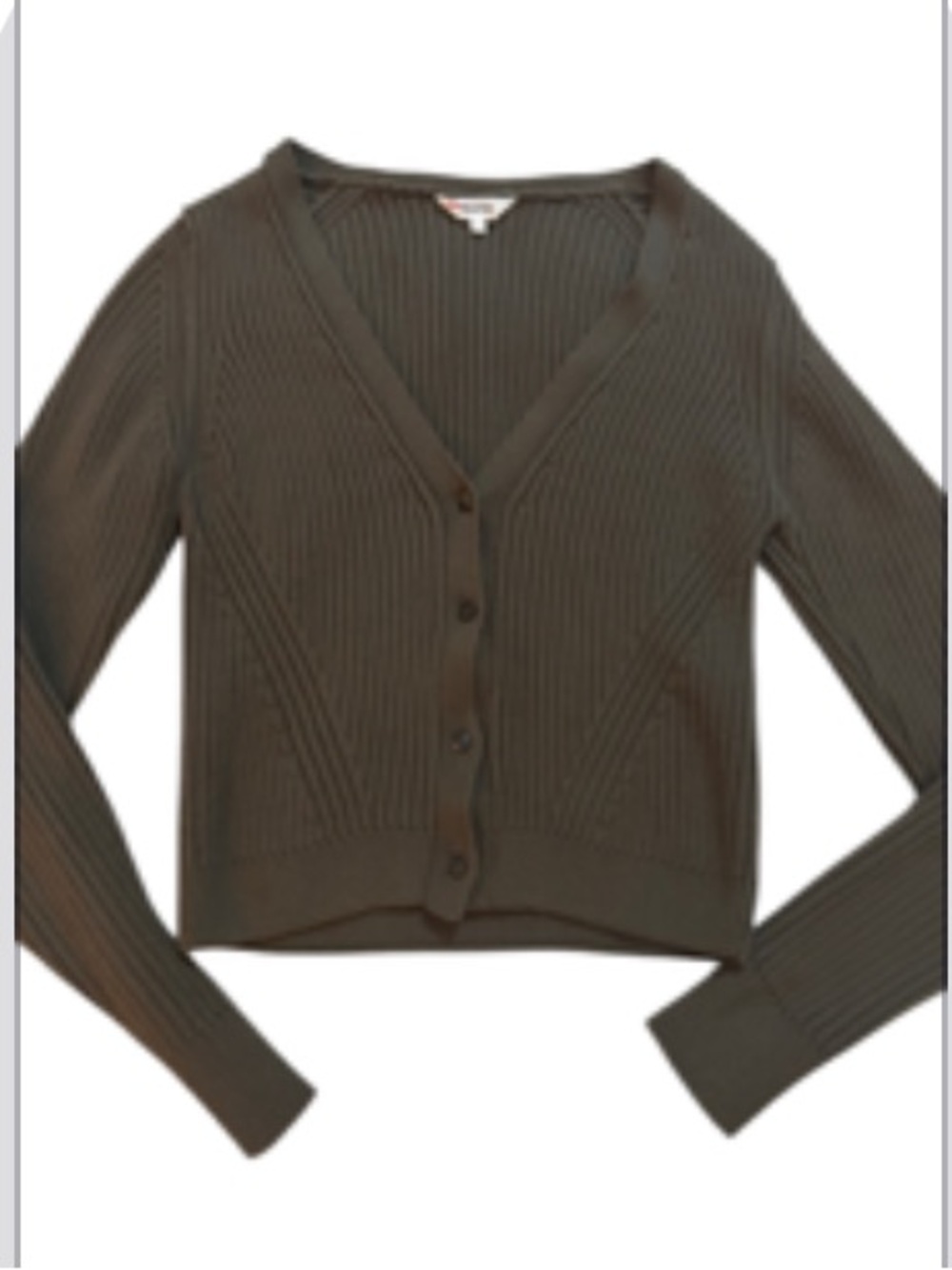 KOTN Olive Ribbed cropped V-Neck Button-Front Cardigan small
